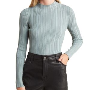 Ena Pelly Steel Blue Ribbed Moss Turtleneck Sweater